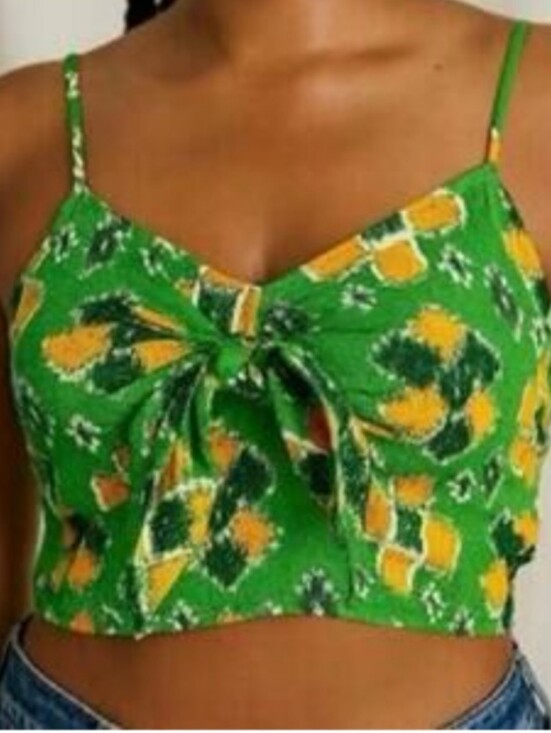 aerie Tops - New Aerie Tie-Front Green Geo Print Crop Top Size Small